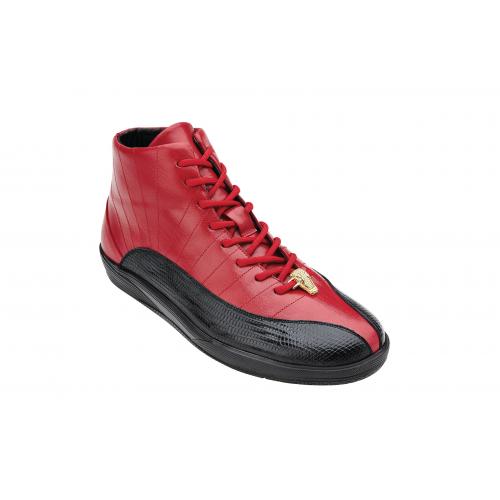 Belvedere "Oratio" Black / Red Yellow Genuine Lizard / Soft Calf Casual Sneakers 6450